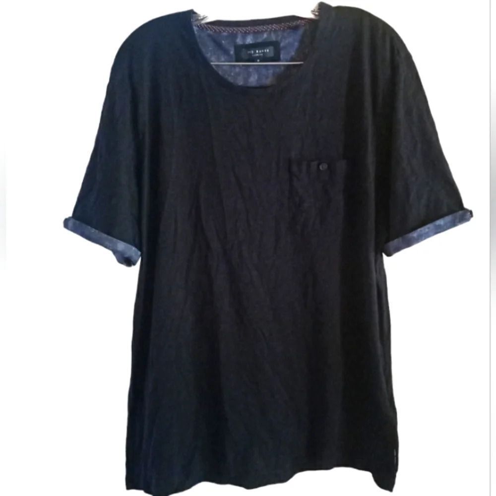Ted Baker Black Pocket Front Roll Sleeve Cotton Modal Blend T Shirt Size 6